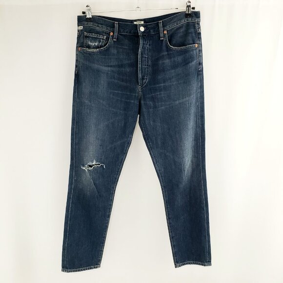 Citizens of Humanity Liya High-Rise Crop Jeans Size 30 Button-Fly Blue Distress - Picture 1 of 11